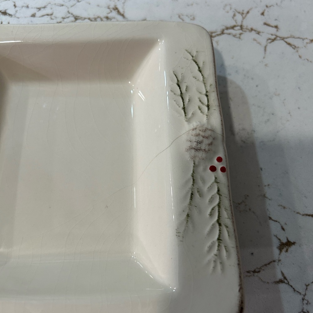 Brushes Earthenware Cream Ceramic Serving Tray